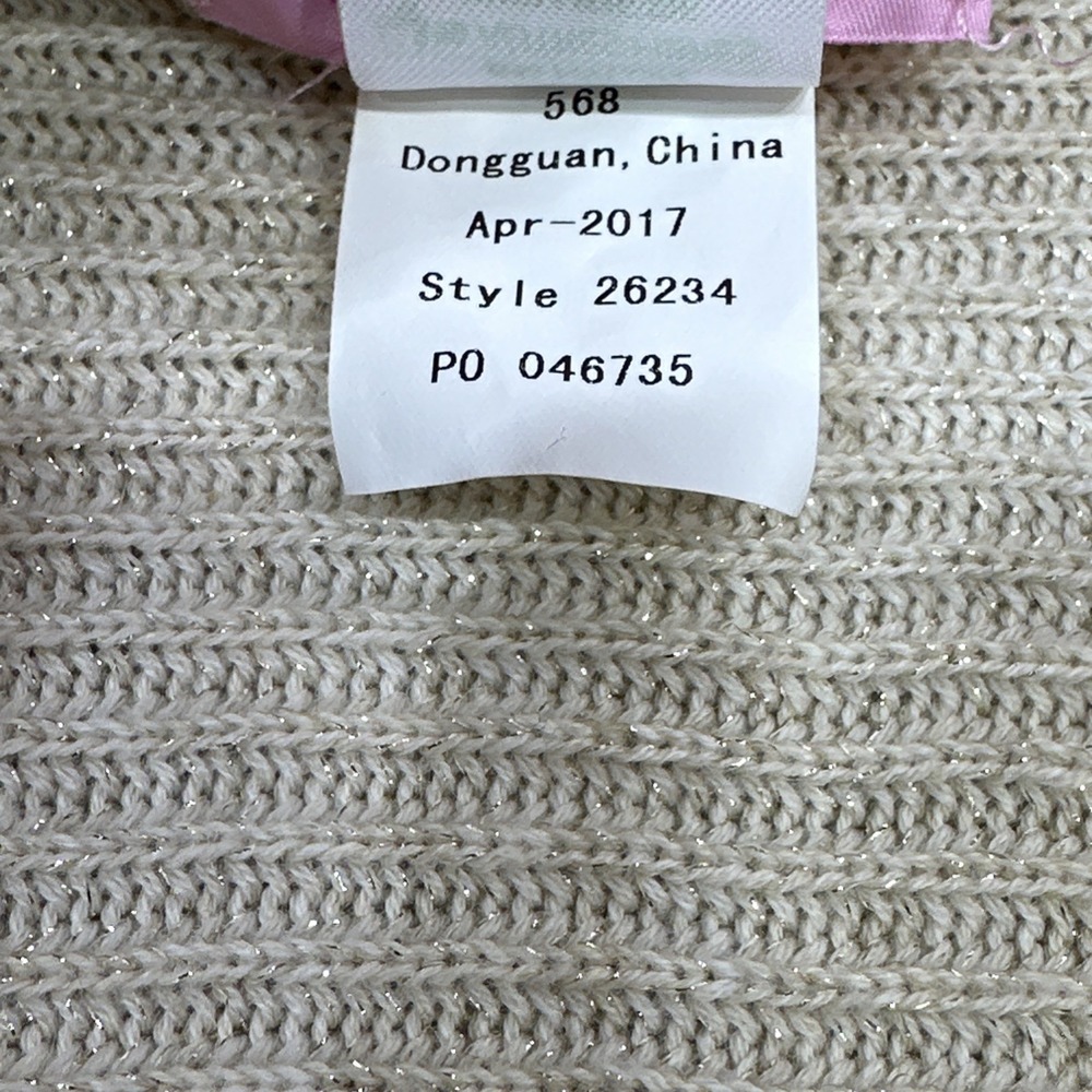 Lilly Pulitzer Andella Sweater Women XL Beige Glitter Fringe Sleeveless Open - Picture 4 of 12